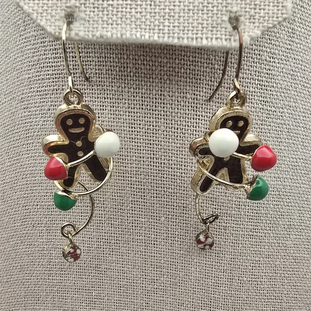 Charming Holiday Gingerbread Earrings with Gold and Red Accents